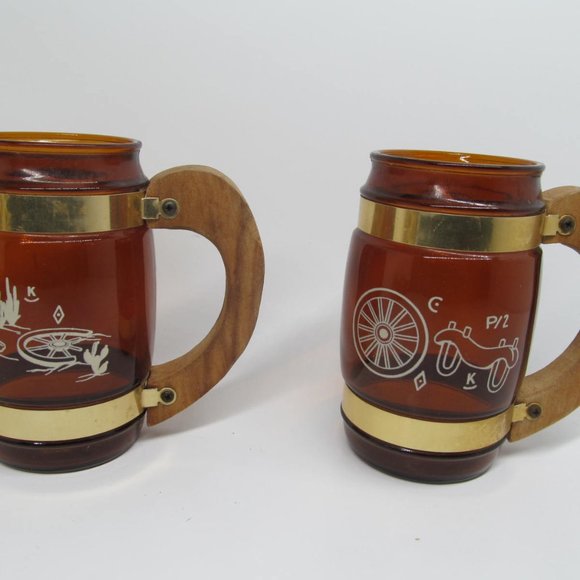 Vintage Siesta Ware 2 Piece Western Wagon Wheel Theme Barware  Mugs - Picture 7 of 12
